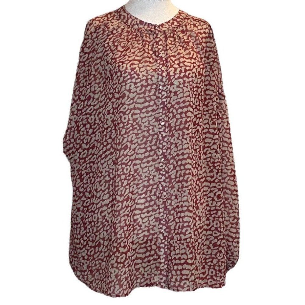 Hayden Los Angeles Size Large Women's Blouse Sheer Animal Print Top Button Up